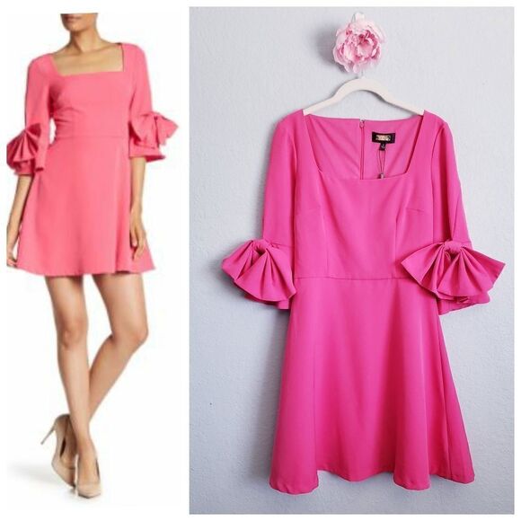 Alexia Admour Hot Pink Square Neck Half Sleeve Dress with Giant Bows - Picture 2 of 11
